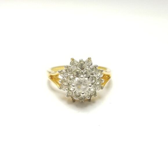 Vintage Rhinestone Cluster Ring, Gold Tone Band, Sparkly Estate - Picture 1 of 7